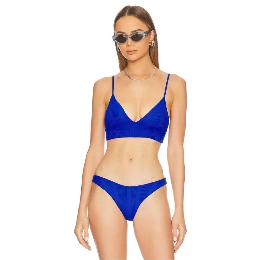 L*Space Winnie Longline Bikini Top Ribbed Royal Blue NWT Medium $114